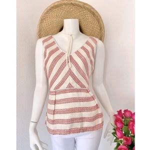 Under Skies Striped Tweed Pink & White Peplum Top